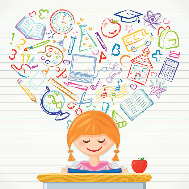 ilustrações de stock, clip art, desenhos animados e ícones de amor de aprendizagem - education child learning pencil