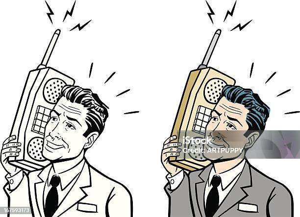 Retro Business Man With Early Cell Phone Stock Illustration - Download Image Now - Cartoon, Men, Retro Style