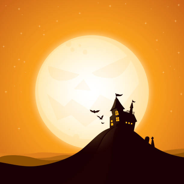 haunted house - cemetery hill stock illustrations