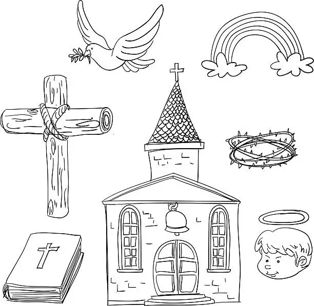 Vector illustration of Christian elements in black and white