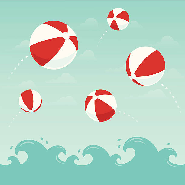 ilustrações, clipart, desenhos animados e ícones de vermelho e branco bolas de praia na água - beach ball ball sphere red