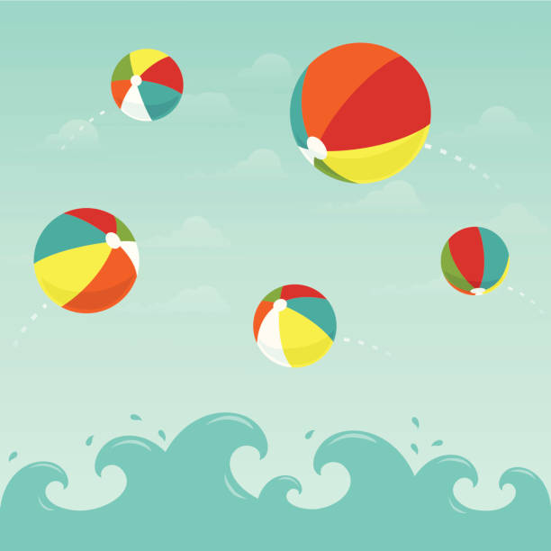 Colorful beach balls in the water vector art illustration