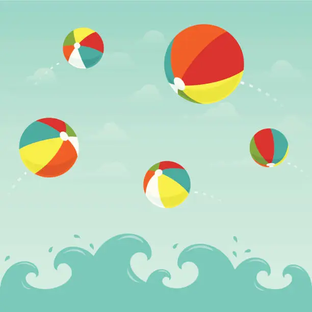 Vector illustration of Colorful beach balls in the water