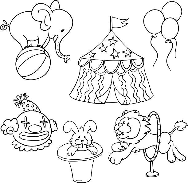 Circus Illustration In Black And White Stock Illustration - Download Image  Now - Circus, Clown, Doodle - iStock