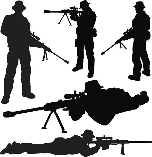 Sniper silhouettes Soldier silhouettes. sniper stock illustrations