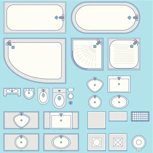 Vector illustration of Bathroom set icon Top view