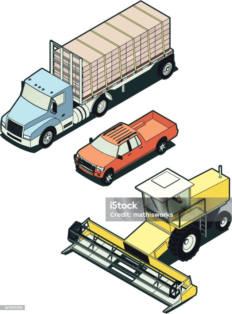 Isométricos Farm vehículos de Stock - arte vectorial de Tractor libre de derechos