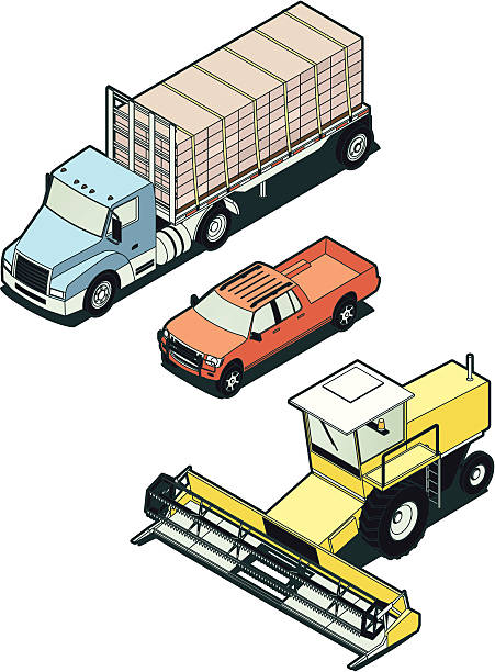 pień isometric farm pojazdów - isometric combine harvester tractor farm stock illustrations