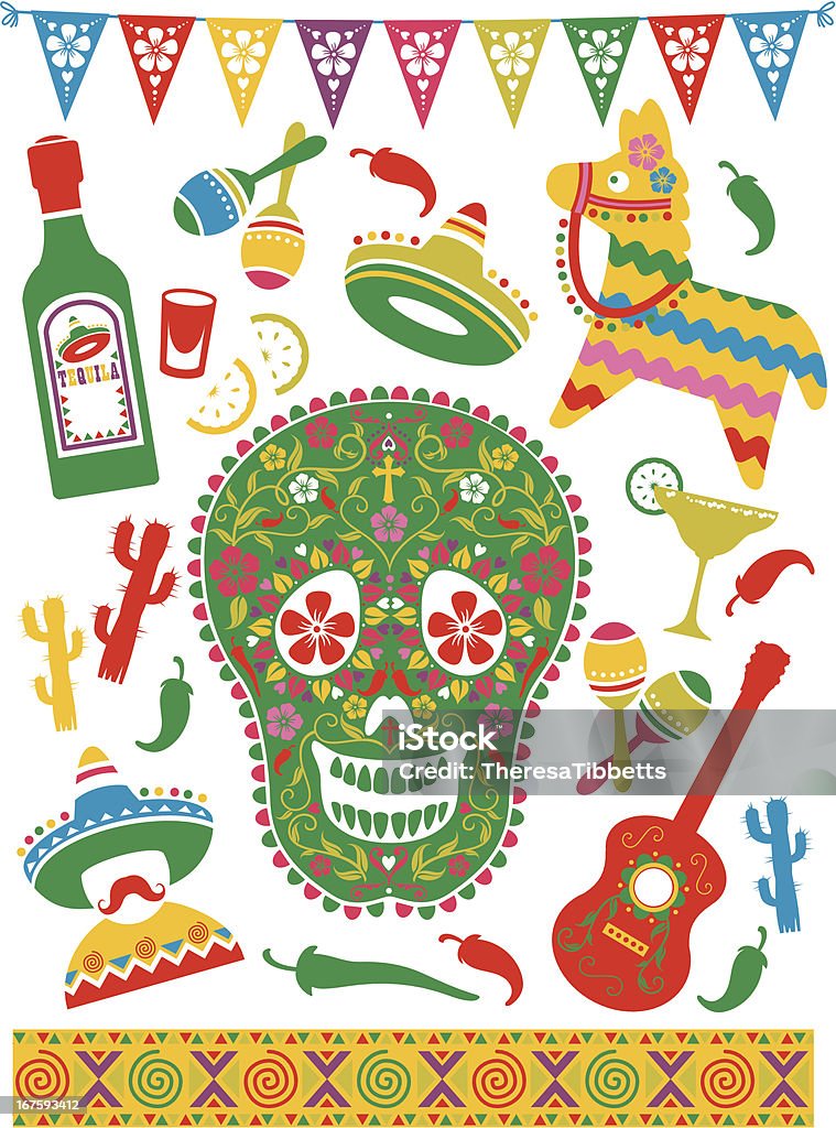 Iconos de Fiesta mexicana - arte vectorial de México libre de derechos