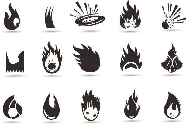 Flame and Fire Symbols a set of flame and fire related icons. clip art of a meteoroids stock illustrations