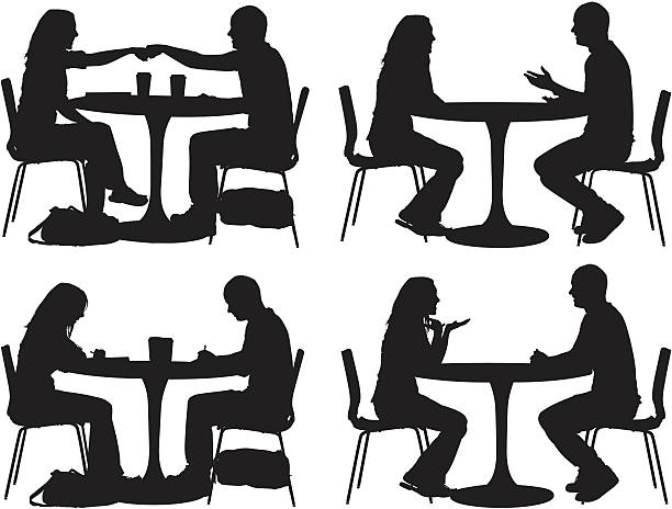 ilustrações, clipart, desenhos animados e ícones de silhueta de casal em um restaurante - table restaurant chair people