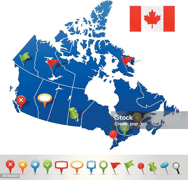 Karte Von Kanada Mit Navigation Symbole Stock Vektor Art und mehr Bilder von Blau - Blau, Flagge, Geografische Lage