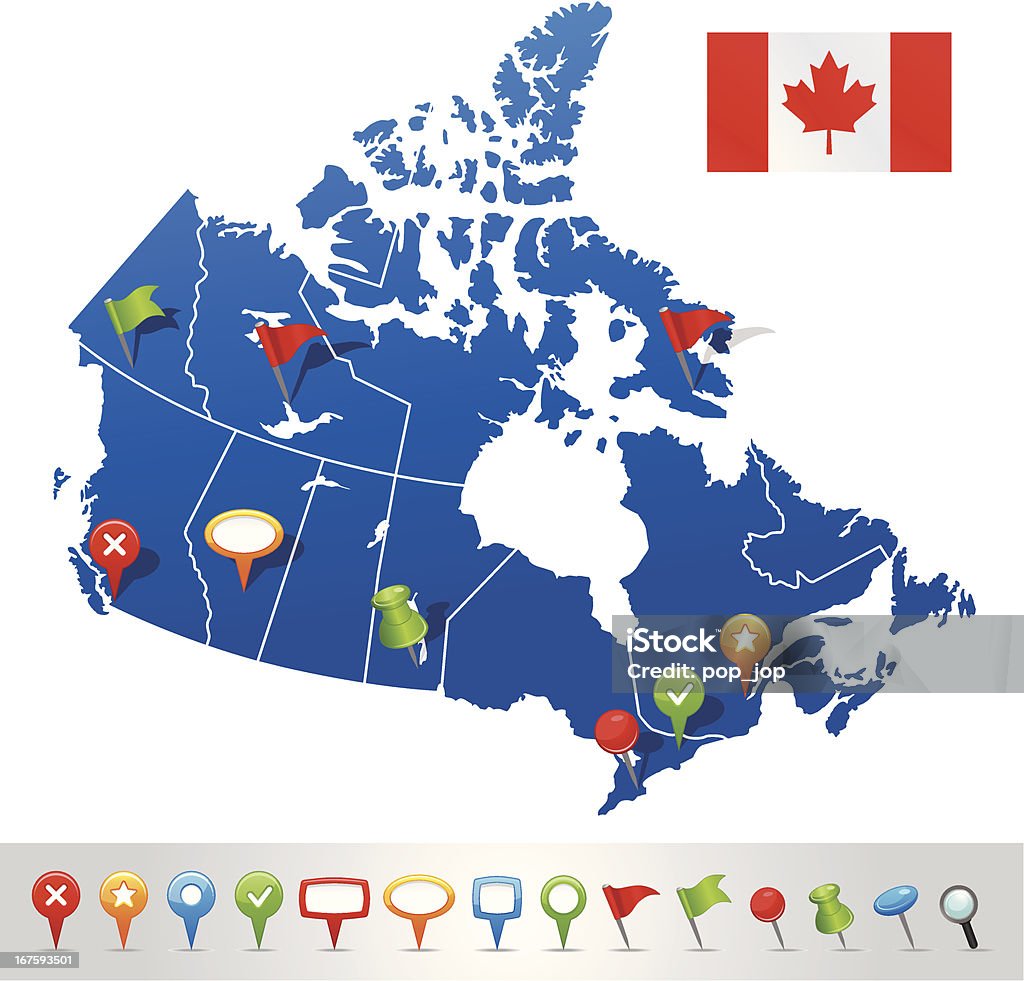 Mapa de Canadá con iconos de navegación - arte vectorial de Azul libre de derechos