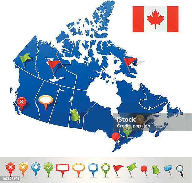 Ilustración de Mapa De Canadá Con Iconos De Navegación y más Vectores Libres de Derechos de Azul - Azul, Bandera, Canadá