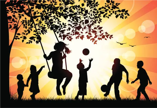 Vector illustration of Children Playing in the Park