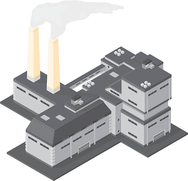 Power station A vector illustration of an isometric power plant with chimneys emitting smoke ans pollution. gas fired power station stock illustrations