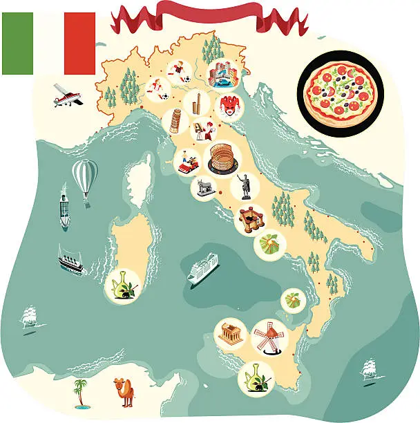 Vector illustration of Cartoon map of Italy