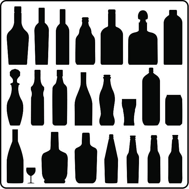 ilustrações de stock, clip art, desenhos animados e ícones de silhuetas de garrafa - garrafa de tinto