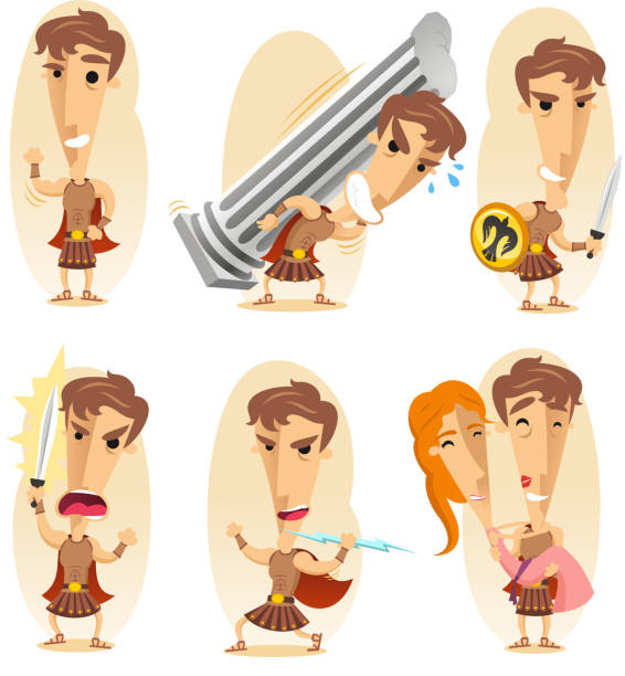 illustrazioni stock, clip art, cartoni animati e icone di tendenza di greco hero - roman mythology illustrations