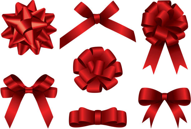 große schleife set - bow christmas gift holiday stock-grafiken, -clipart, -cartoons und -symbole