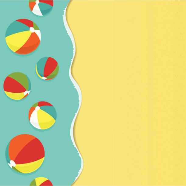 ilustrações, clipart, desenhos animados e ícones de colorido beachballs em uma praia - beach ball ball sphere red