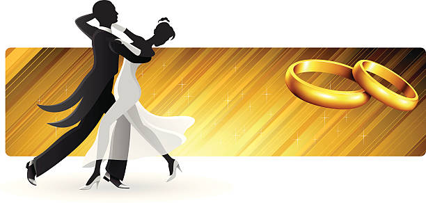 ilustrações de stock, clip art, desenhos animados e ícones de primeira dança banner - wedding bride wedding reception silhouette