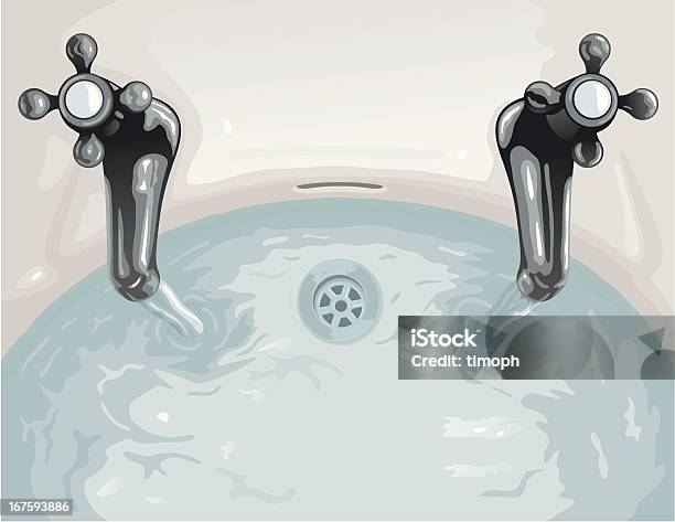 Раковина Полный — стоковая векторная графика и другие изображения на тему Водопроводный кран - Водопроводный кран, Верхний ракурс, Раковина для ванной