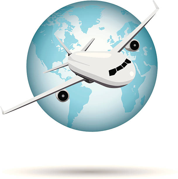 ilustraciones, imágenes clip art, dibujos animados e iconos de stock de viaje aéreo - global business taking off commercial airplane flying