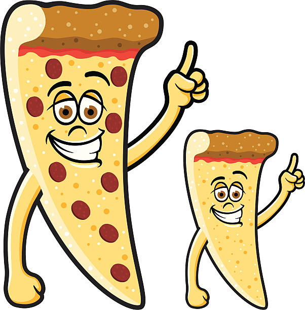 illustrazioni stock, clip art, cartoni animati e icone di tendenza di felice fetta di pizza alla salsiccia piccante - pizza margherita
