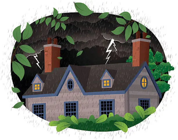 Vector illustration of House on a stormy night