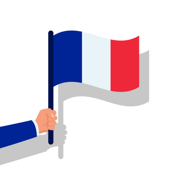 istock French flag in a man's hand. A patriot is holding a flag. Vector illustration flat design. 1675953405