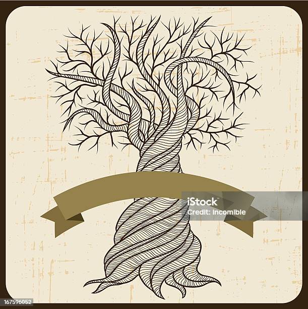 Retro Kartę Tło Curling Drzewo - Stockowe grafiki wektorowe i więcej obrazów Skręcony - Skręcony, Drzewo, Drewno - Tworzywo