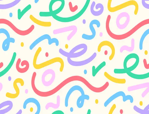 Vector illustration of Trendy Colorful Line Doodle Seamless Pattern