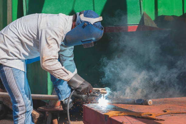 istock Welder is welding galvanized steel pipe for in construction site area 1675969894