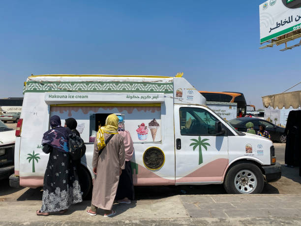 Ice cream seller's car on Jabal Uhud stock photo