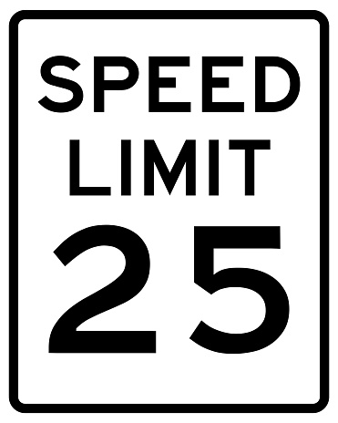 Vector illustration of the 25 miles speed limit iconic American road sign symbol