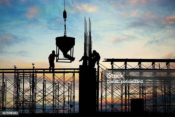 Construction Silhouette Stock Photo - Download Image Now - Scaffolding, Construction Industry, Steel