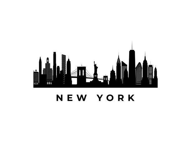 illustrazioni stock, clip art, cartoni animati e icone di tendenza di skyline vettoriale di new york. viaggia nei famosi monumenti di new york. concetto di business e turismo per presentazione, banner, sito web. - brooklyn bridge new york city brooklyn famous place