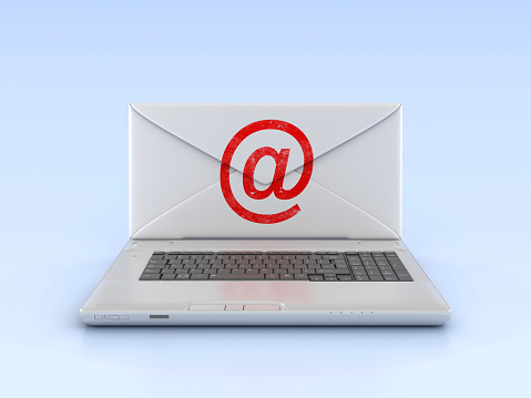 3D Email Envelope with Computer Laptop - Color Background - 3D Rendering