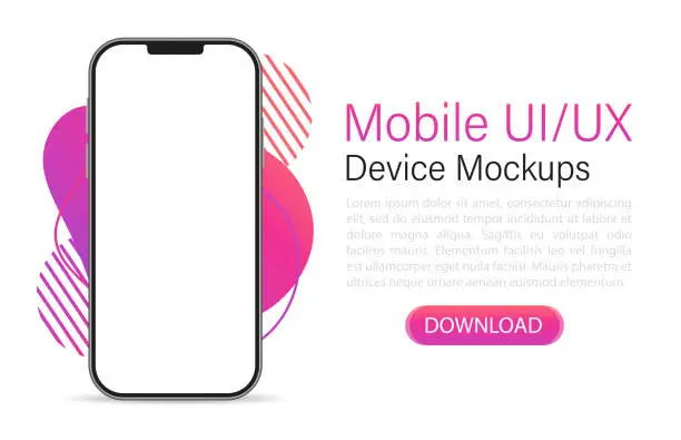 Vector illustration of Realistic smartphone mockup. Device UI/UX mockup for presentation template. Blank smartphone screen. Modern template for infographic or presentation UI design interface. Vector illustration