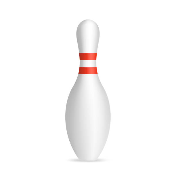 istock Bowling pin. Skittle with red stripes. Sport competition. Activity and fun game. illustration isolated on white background. Vector illustration 1676001964