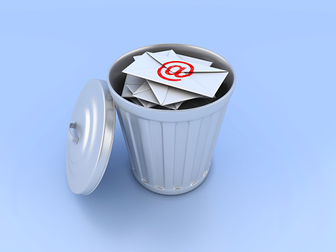3D Email Envelopes with Garbage Can - Color Background - 3D Rendering