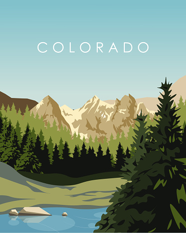 Vector illustration. America, Colorado, Aspen. Design for travel poster, banner, travel postcard.