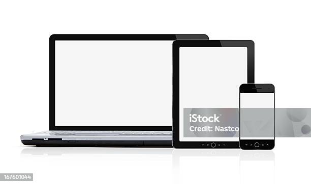 Set Of Blank Modern Mobile Devices With Clipping Path Stock Photo - Download Image Now