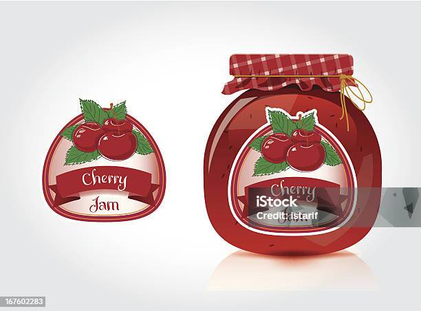 Cherry Jam Label Mit Jar Stock Vektor Art und mehr Bilder von Abnehmen - Abnehmen, Beere - Obst, Dessert