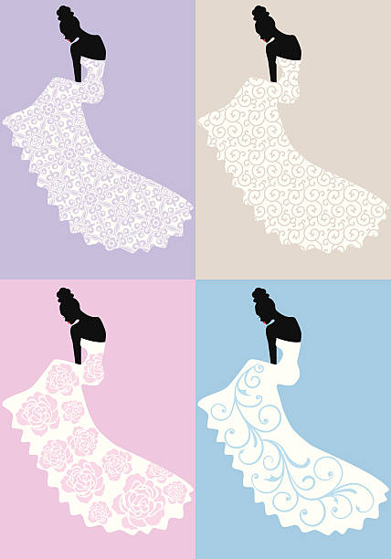 illustrazioni stock, clip art, cartoni animati e icone di tendenza di donna in abito da sposa, vettoriale - lace pink white black