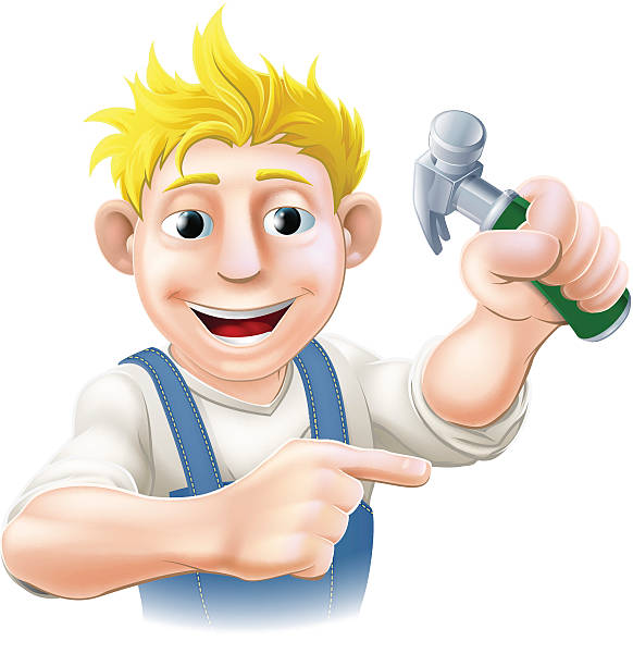 illustrations, cliparts, dessins animés et icônes de homme de construction pointant du doigt - fist hammer human hand craftsperson