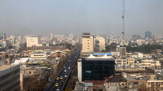 The cityscape of Tehran during the air pollution