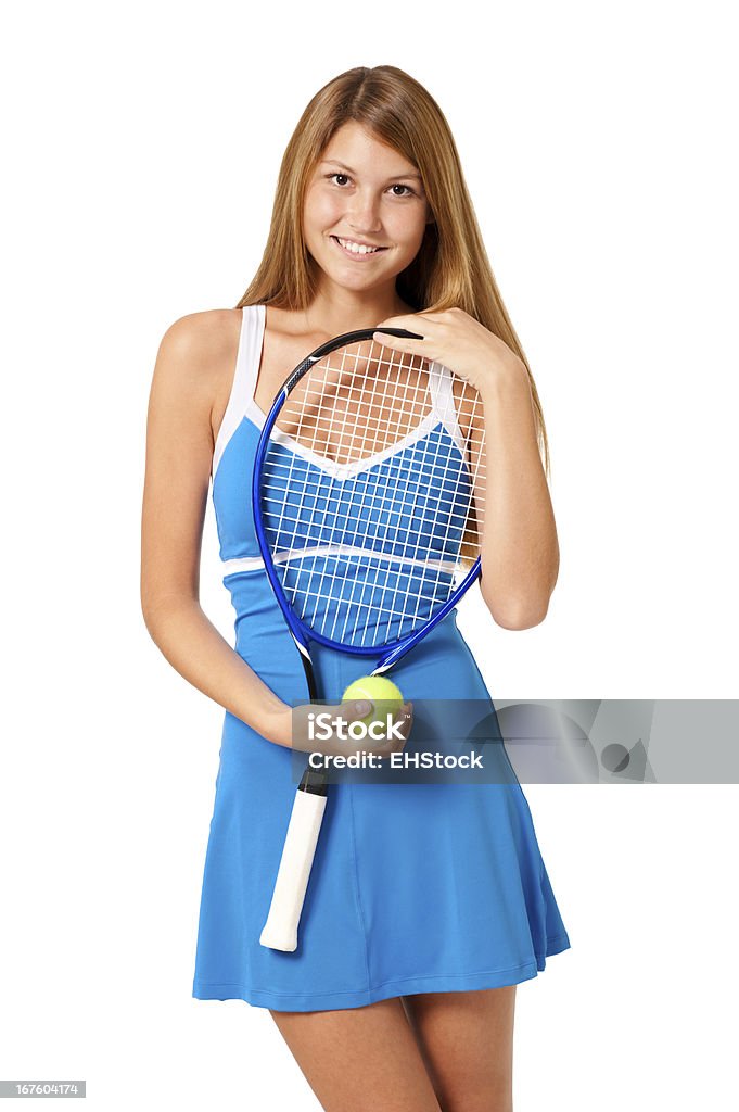 Jeune femme Joueur de Tennis isolé sur fond blanc - Photo de Adulte libre de droits