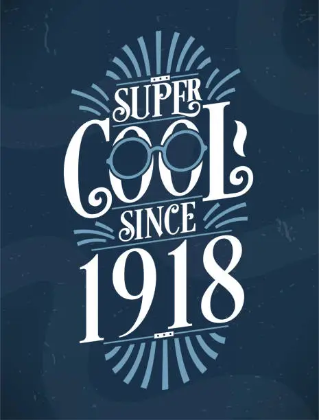Vector illustration of Super Cool since 1918. 1918 Birthday Typography Tshirt Design.